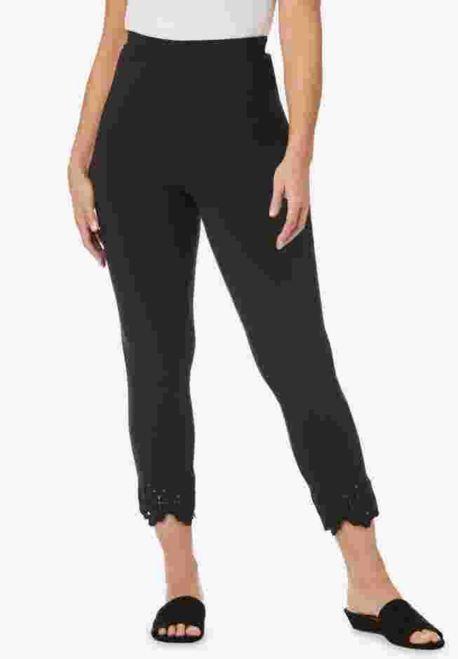 Stretch Cotton Eyelet Capri Legging image number 0