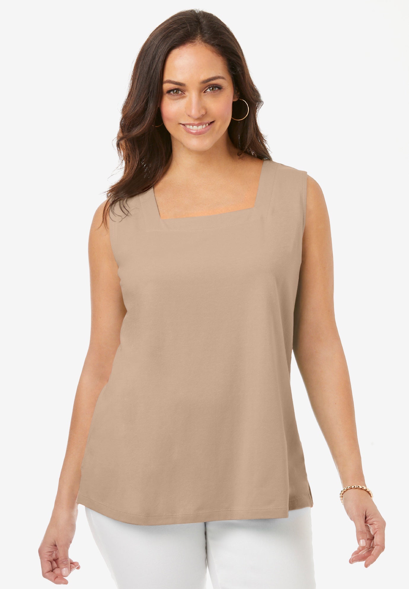 Stretch Cotton Square Neck Tank image number 0