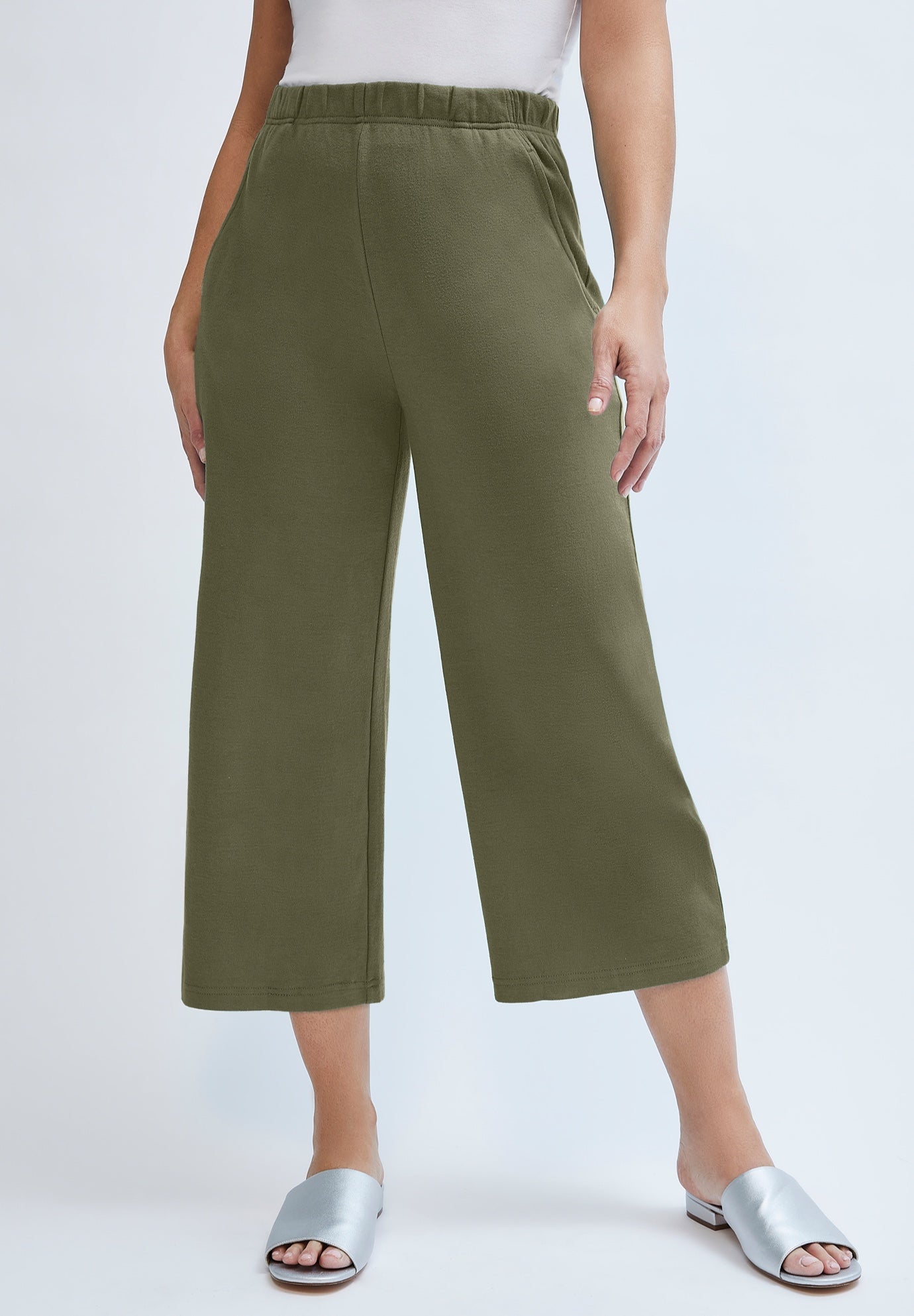 Soft Ease Cotton Knit Cropped Wide Leg Pant image number 0
