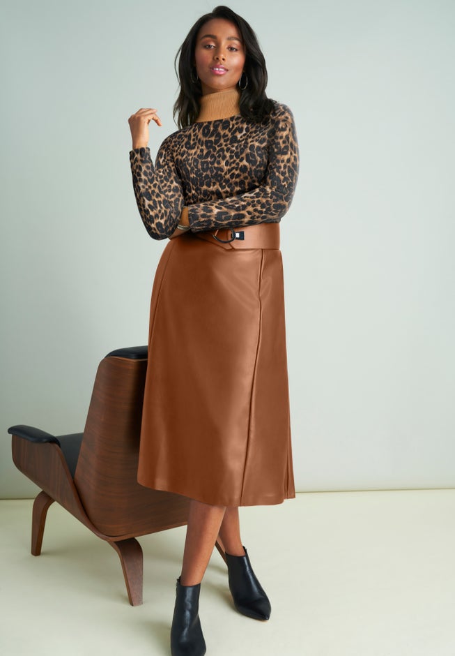 Faux Leather Midi Skirt image number null