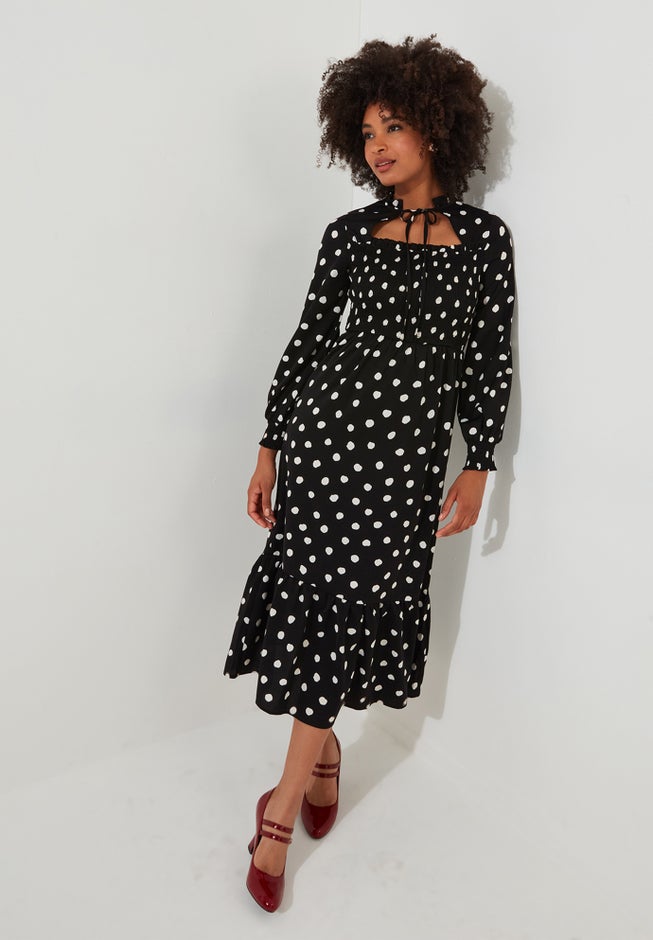 Long Sleeve Smocked Midi Dress image number 6