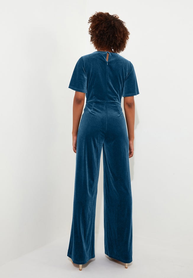 Flutter Sleeve Velvet Jumpsuit image number 4