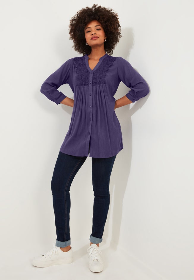 Crochet Trim Pintuck Shirt image number 2