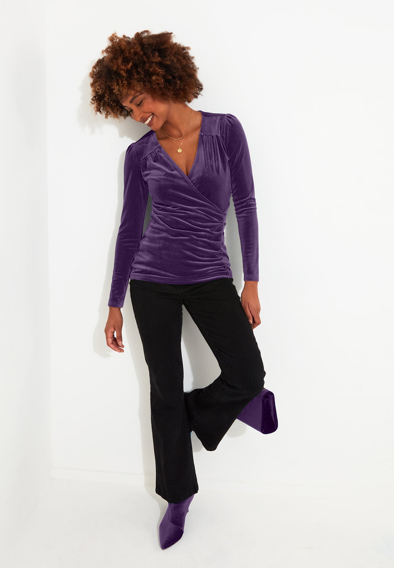 V-Neck Velvet Wrap Top image number 2