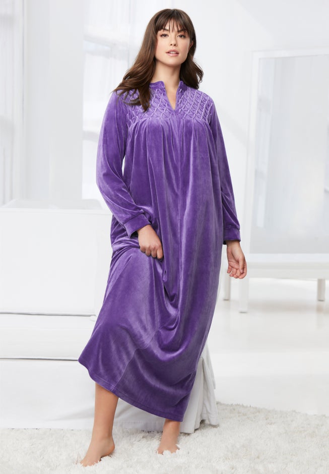 Smocked Velour Long Robe image number 3