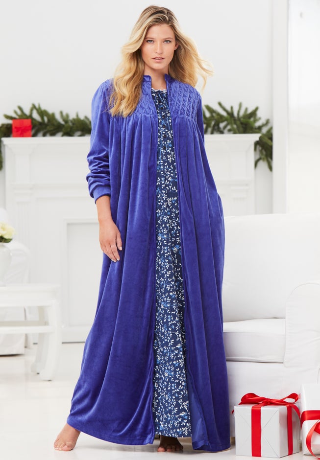Smocked Velour Long Robe image number 6