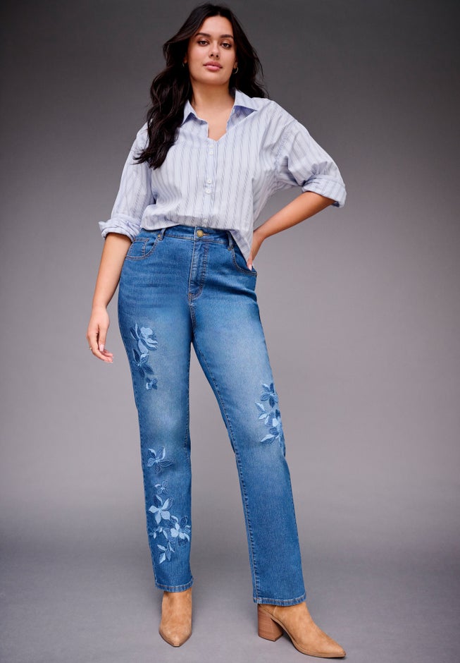 Embroidered Straight Leg Jean image number 1