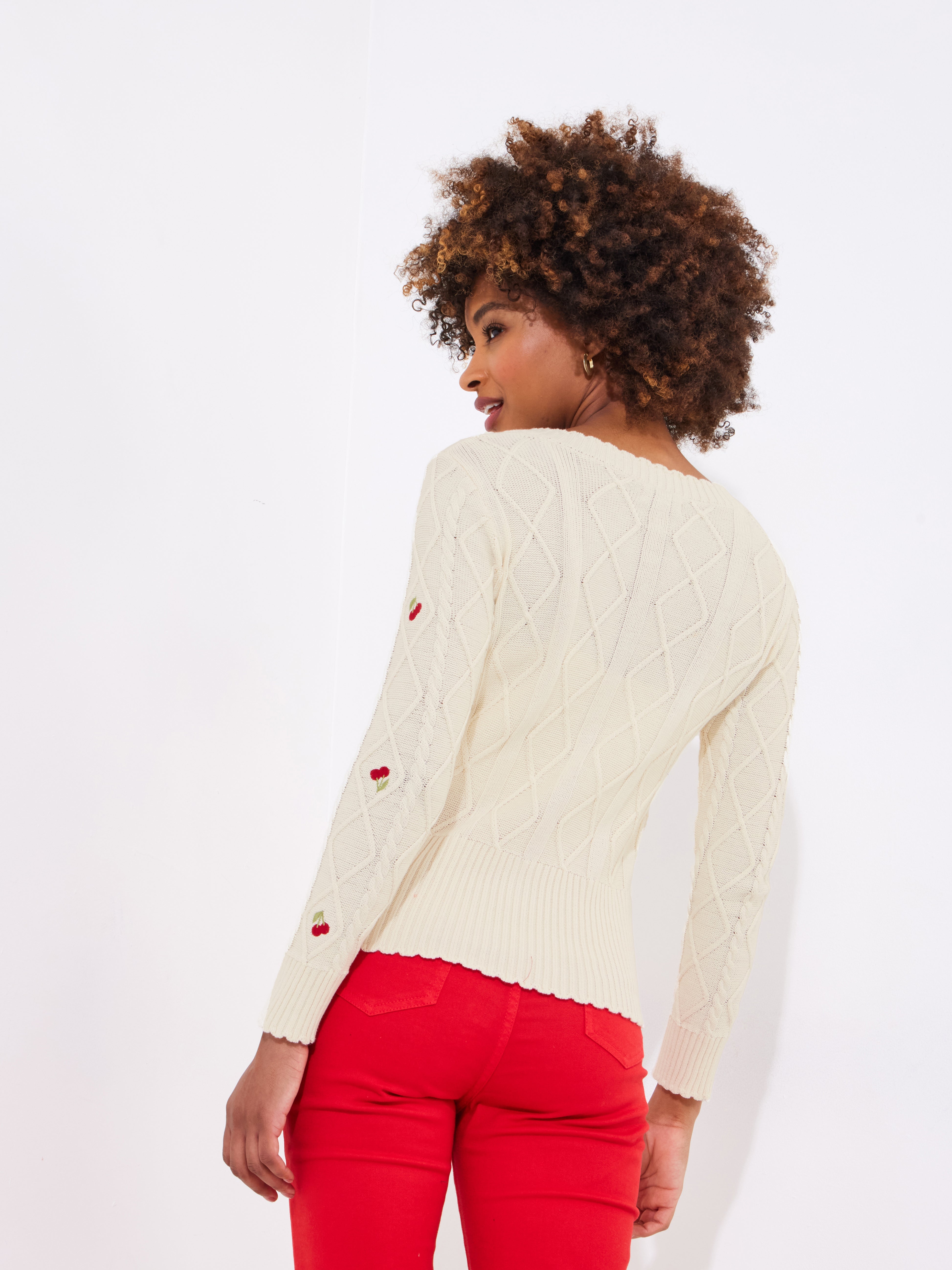 Embroidered Cable Cardigan image number 3