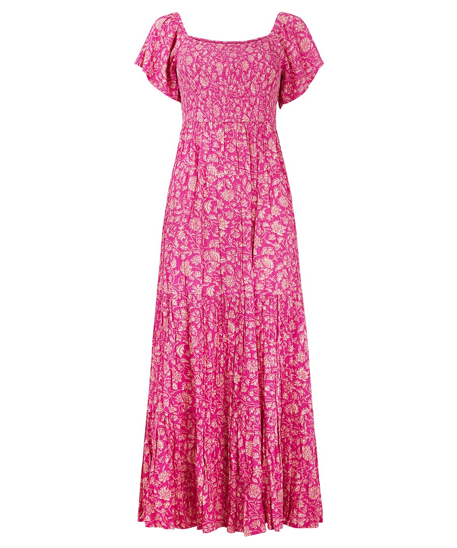 Square Neck Smocked Crinkle Maxi Dress image number 4