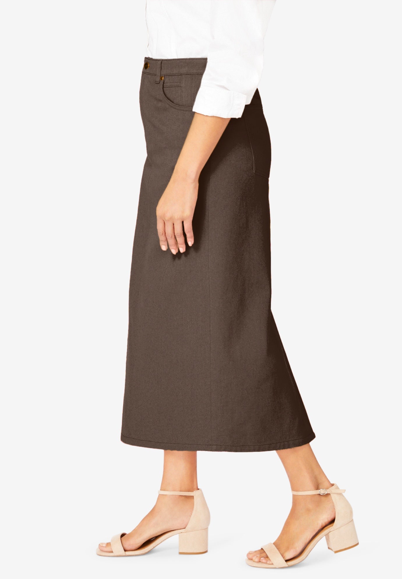 Classic Cotton Denim Midi Skirt image number 3