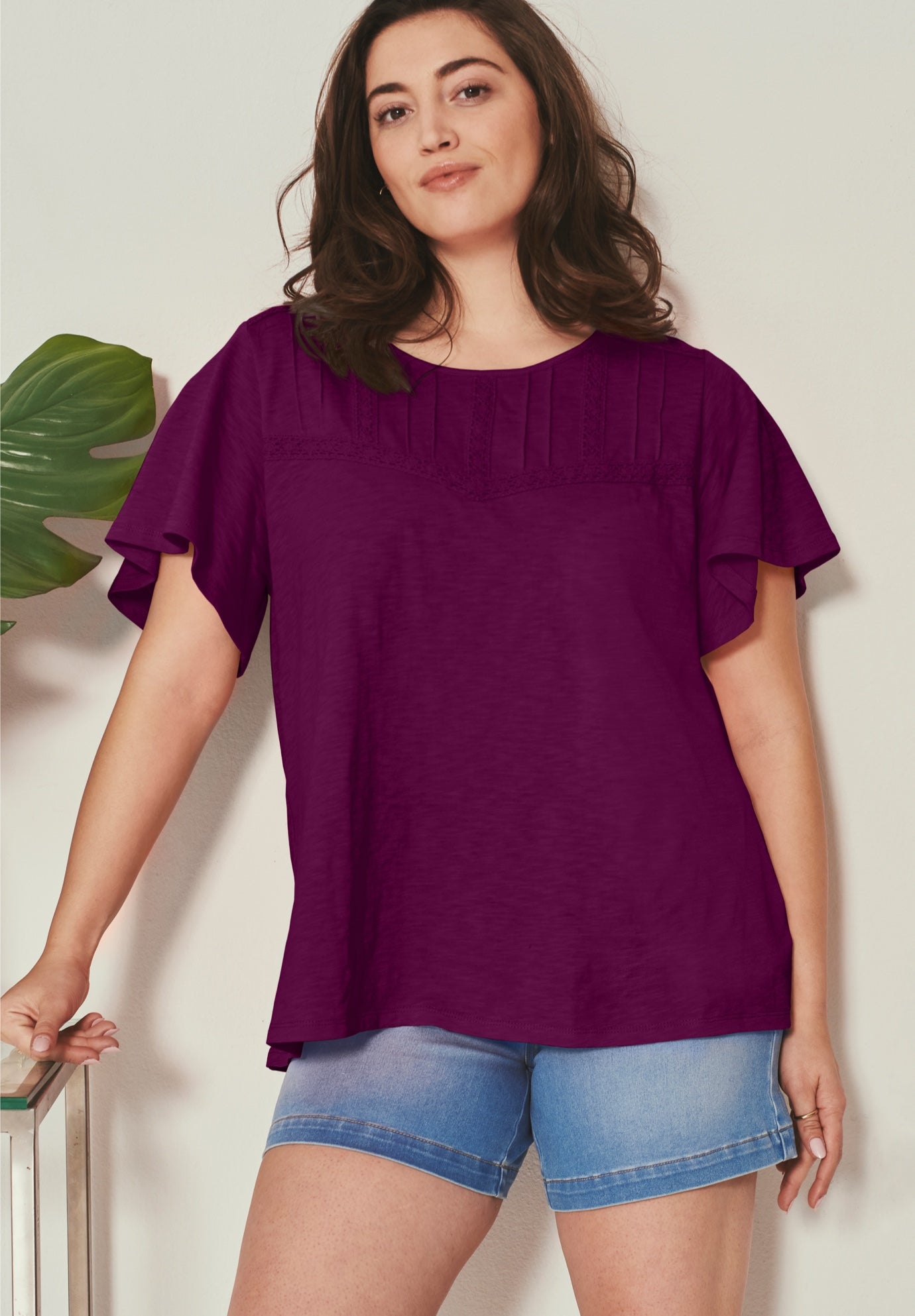 Knit Lace Yoke Tee image number 0