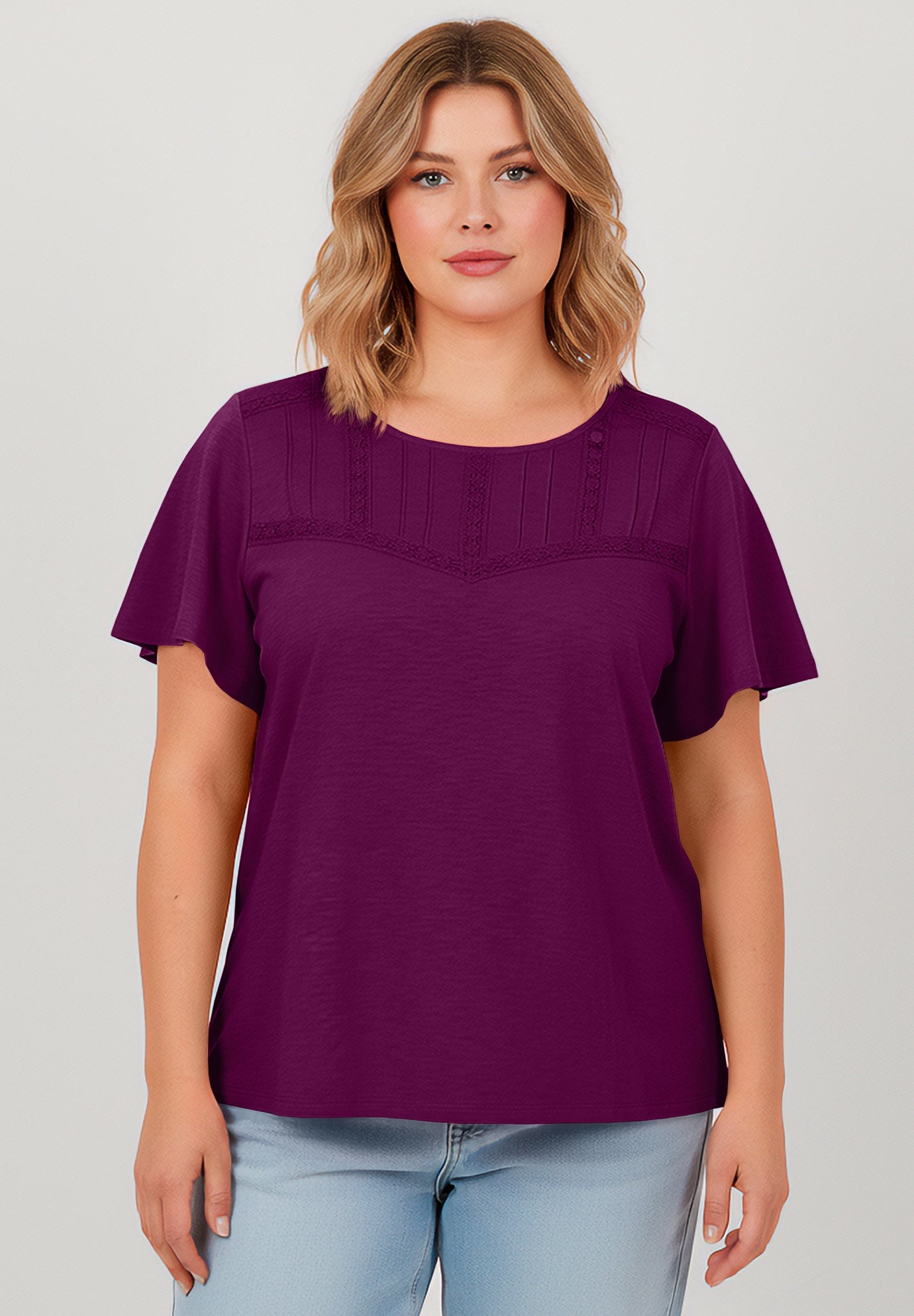 Knit Lace Yoke Tee image number 0