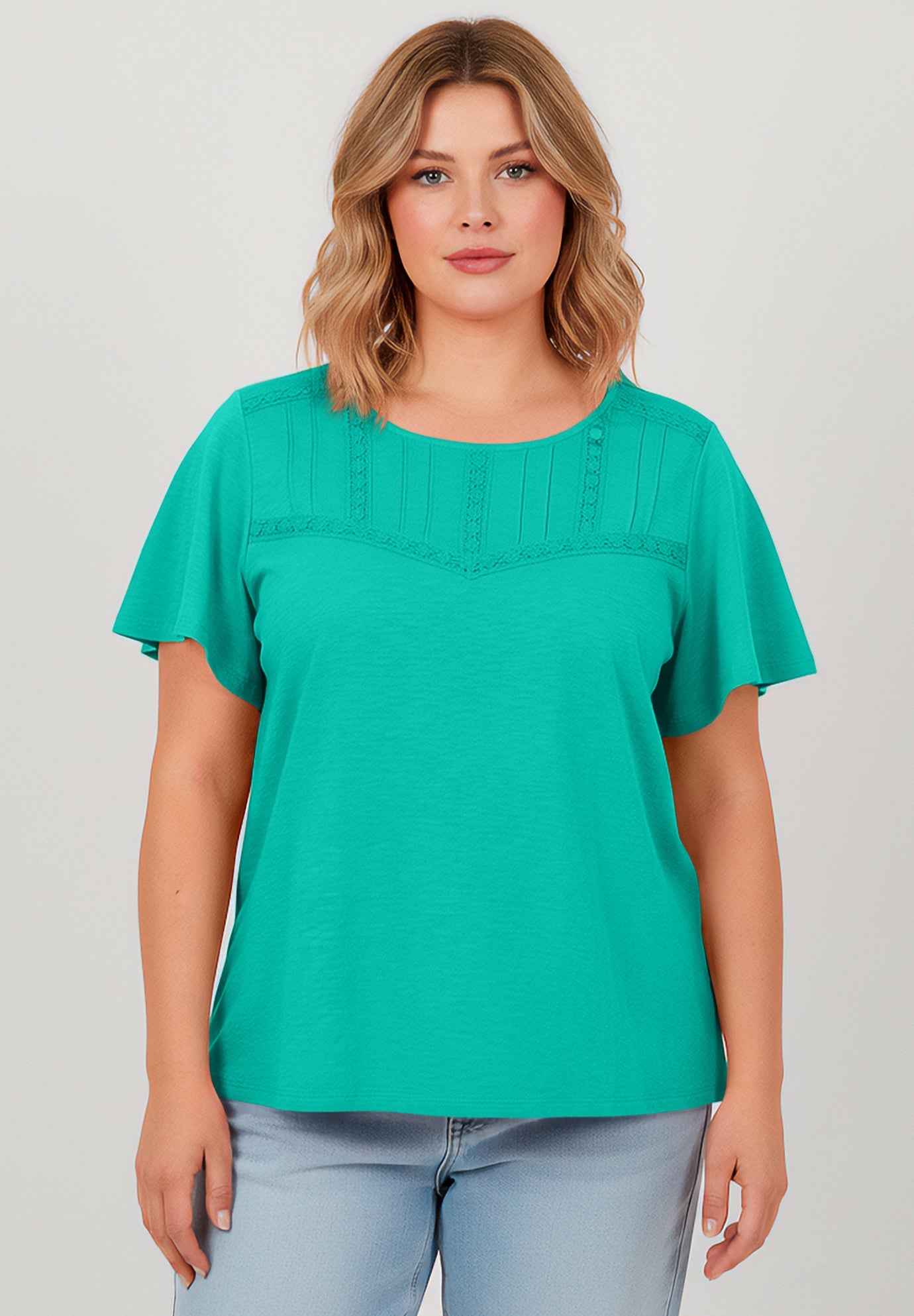 Knit Lace Yoke Tee image number 0