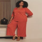 Knit Gauze Smocked Wide-Leg Pants image number null