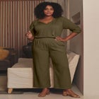 Knit Gauze Smocked Wide-Leg Pants image number null