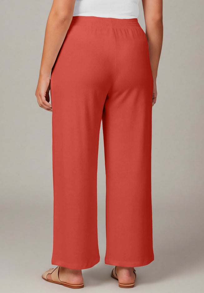 Knit Gauze Smocked Wide-Leg Pants image number 2