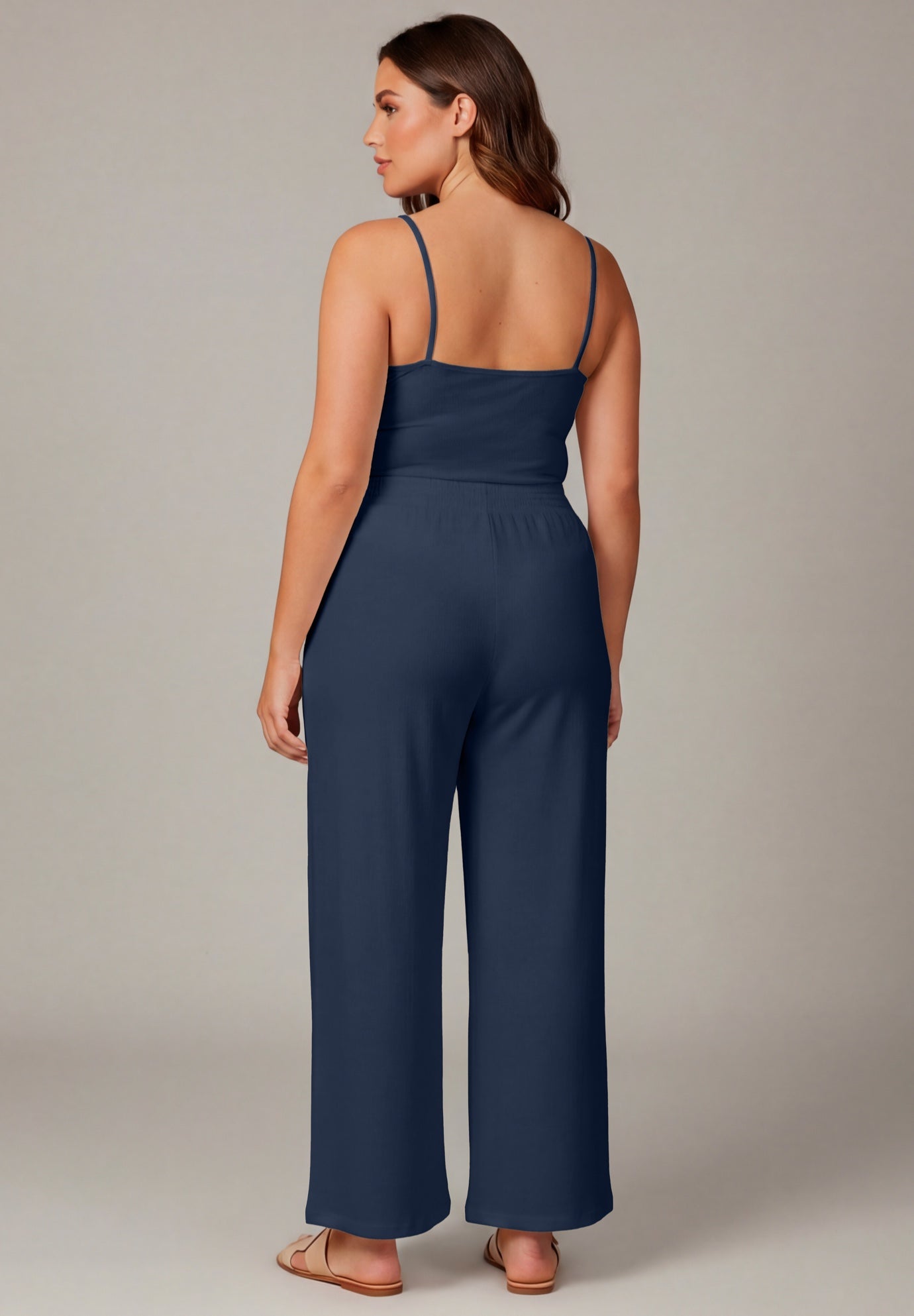 Knit Gauze Smocked Wide-Leg Pants image number 1