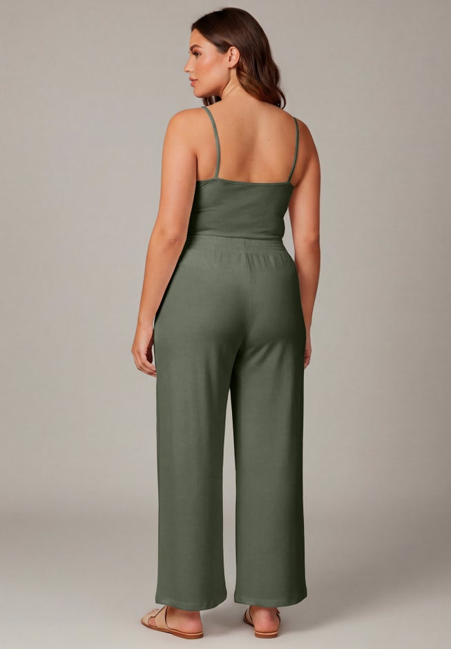 Knit Gauze Smocked Wide-Leg Pants image number 1