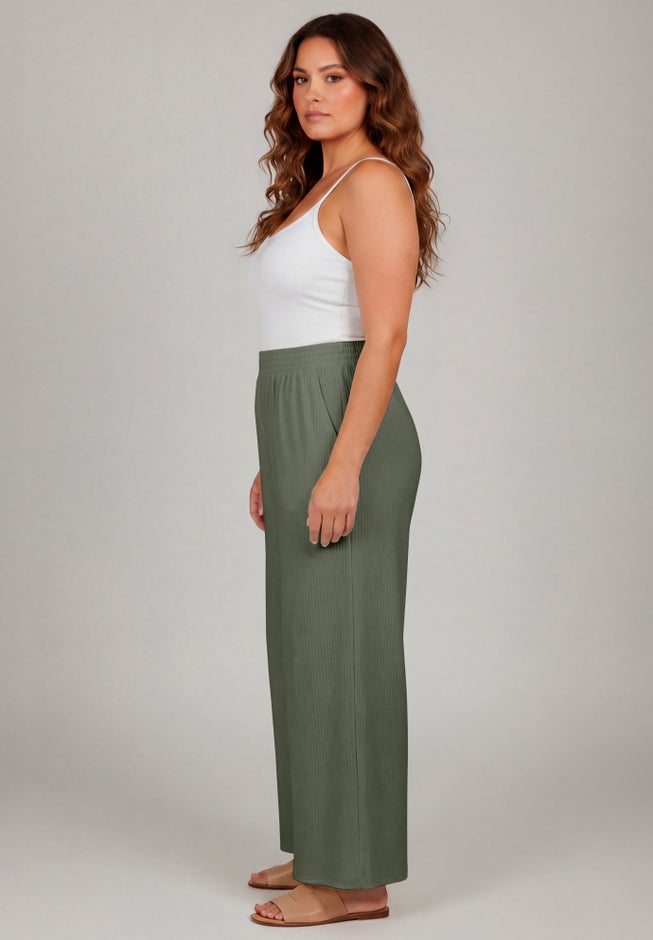 Knit Gauze Smocked Wide-Leg Pants image number 2