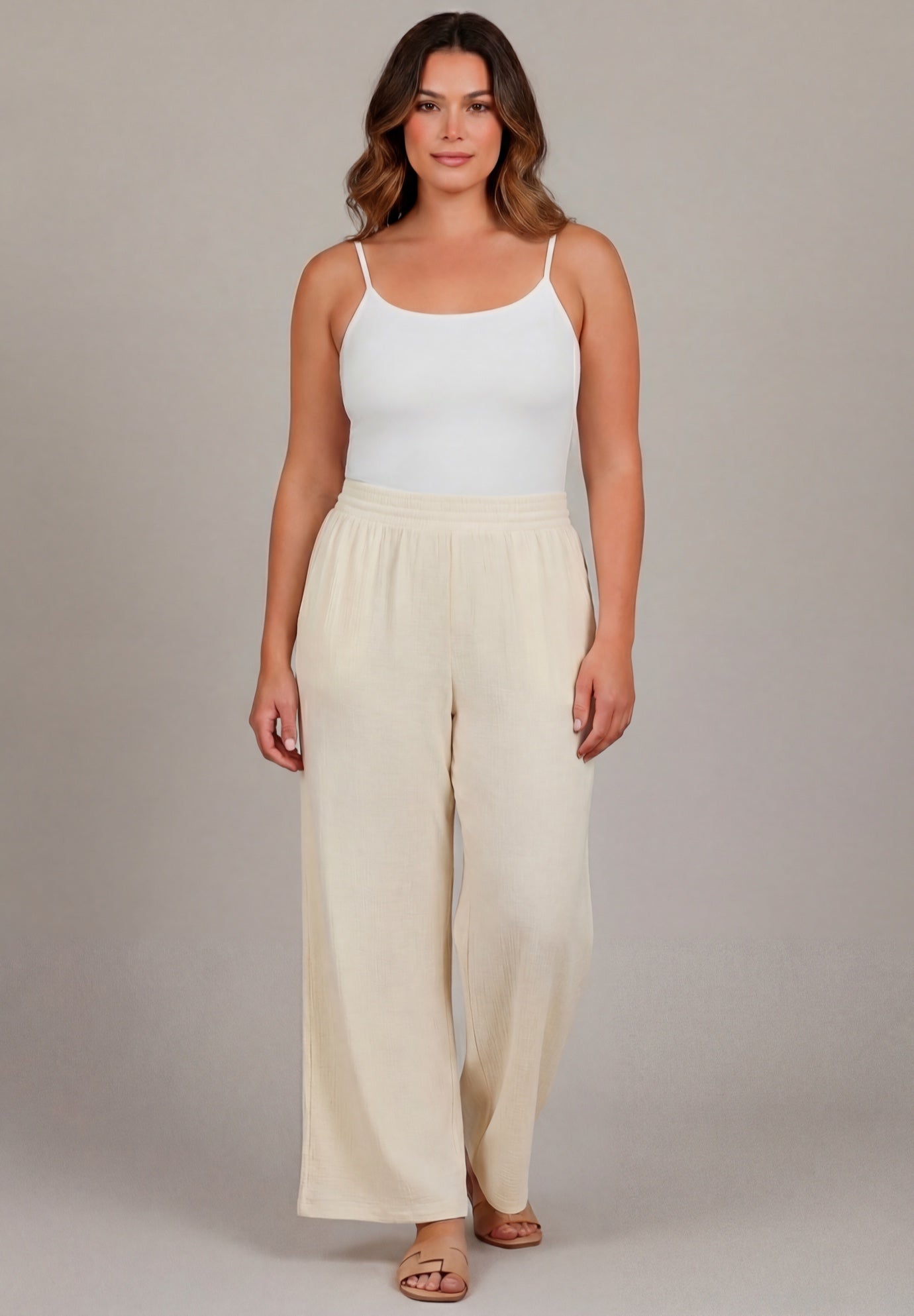 Knit Gauze Smocked Wide-Leg Pants image number 2