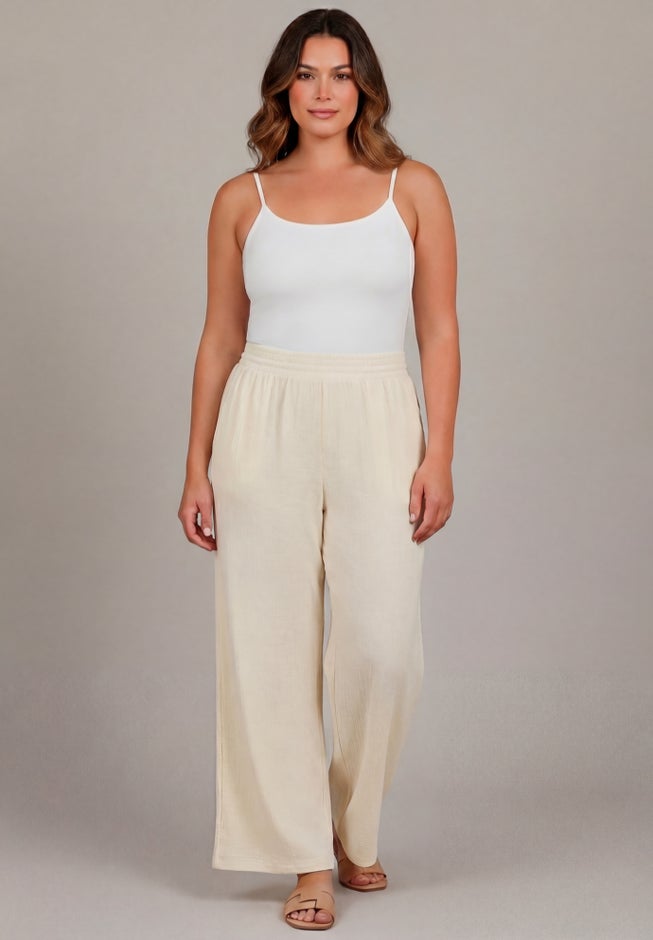 Knit Gauze Smocked Wide-Leg Pants image number 2