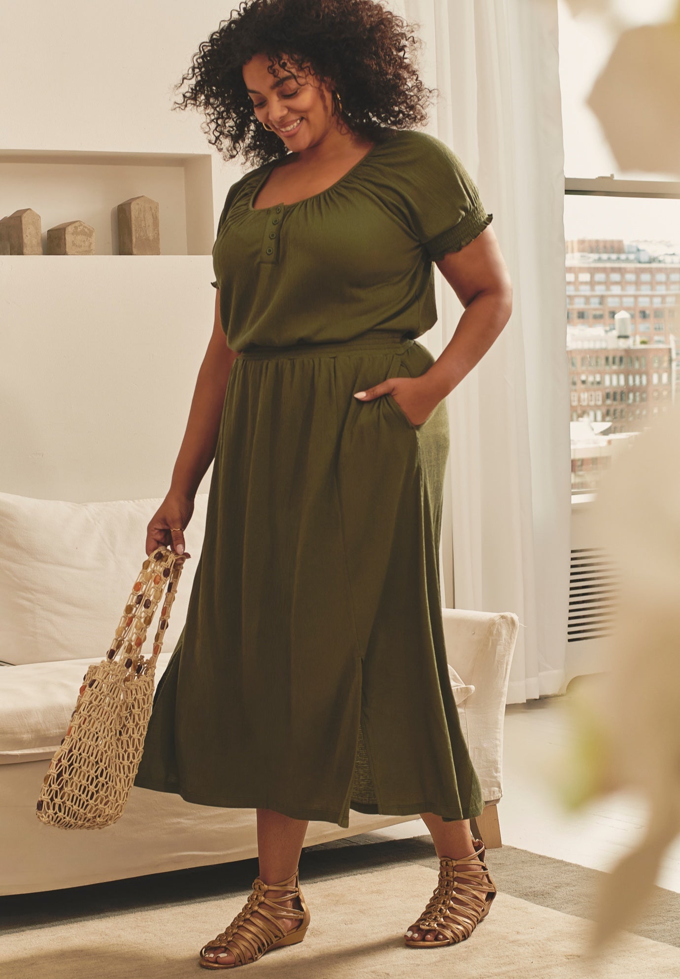 Knit Gauze Smocked Skirt image number 1