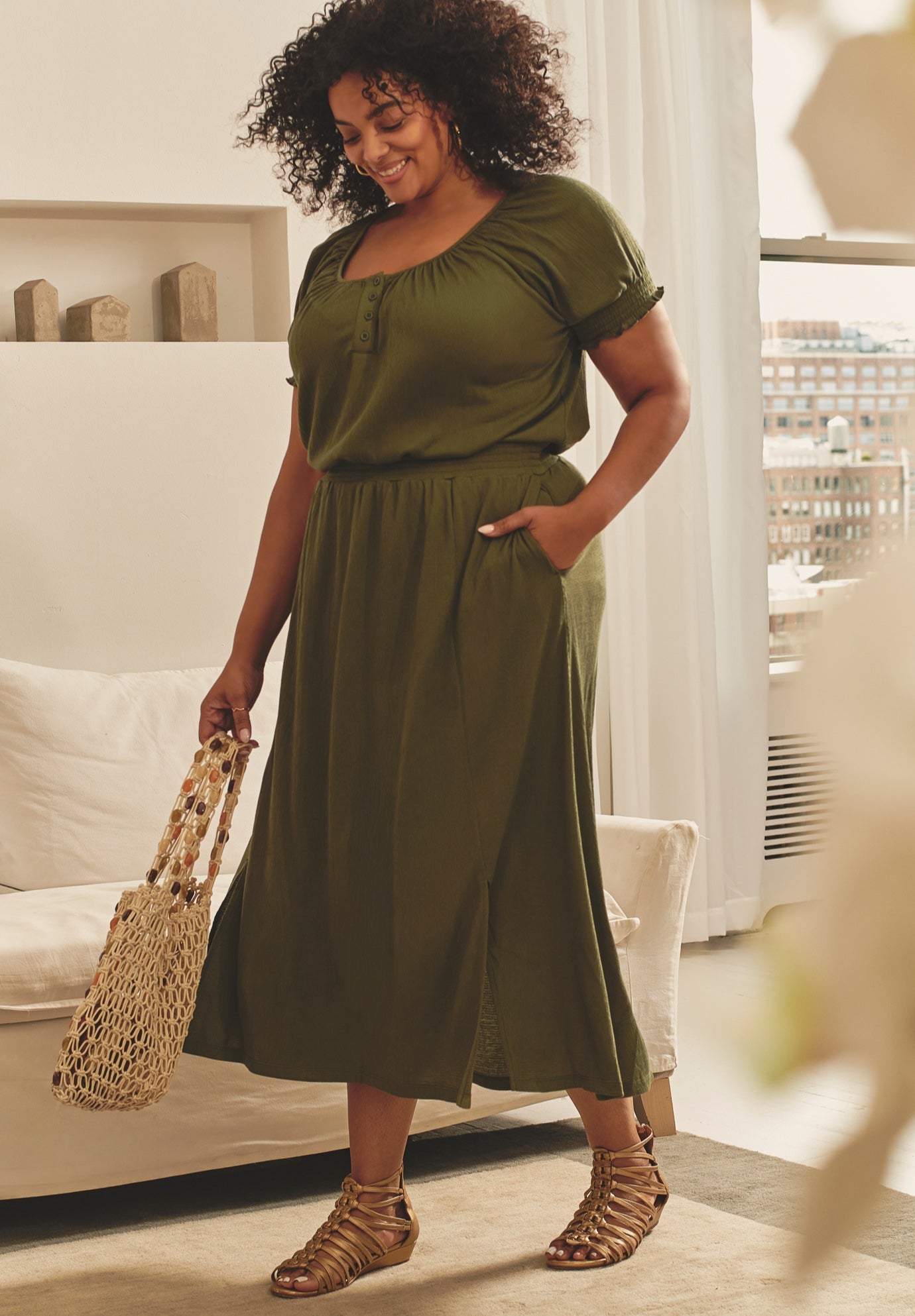 Knit Gauze Smocked Skirt image number 1