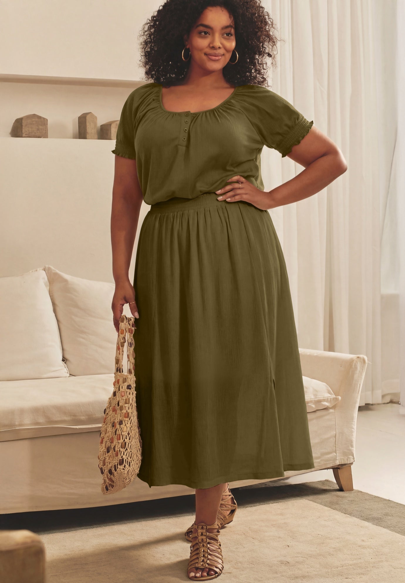 Knit Gauze Smocked Skirt image number 0