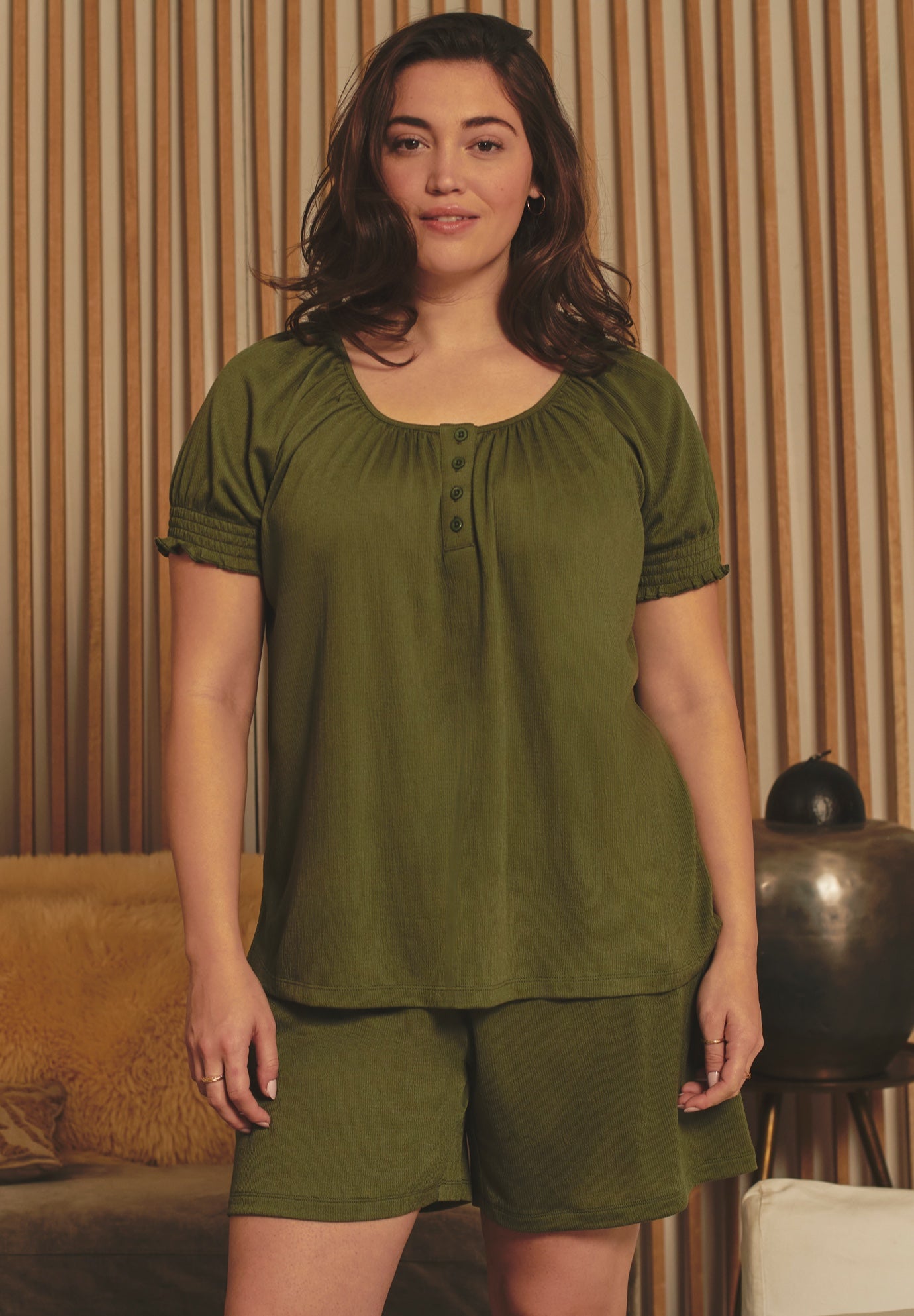 Knit Gauze Smocked Shorts image number 1