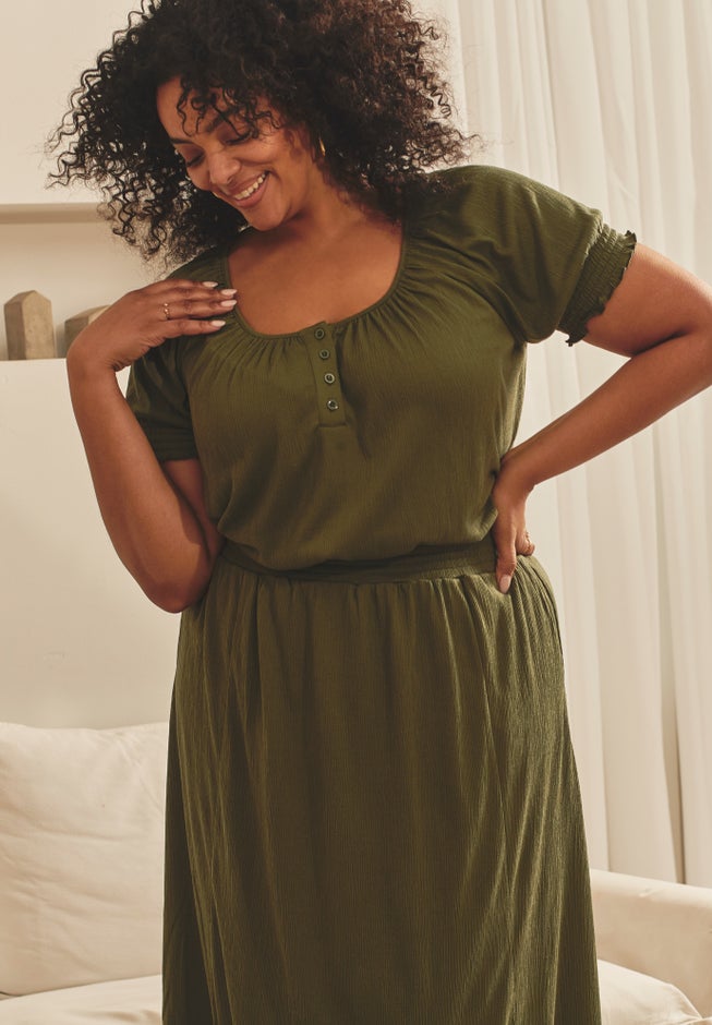Knit Gauze Puffed Sleeve Top image number 1