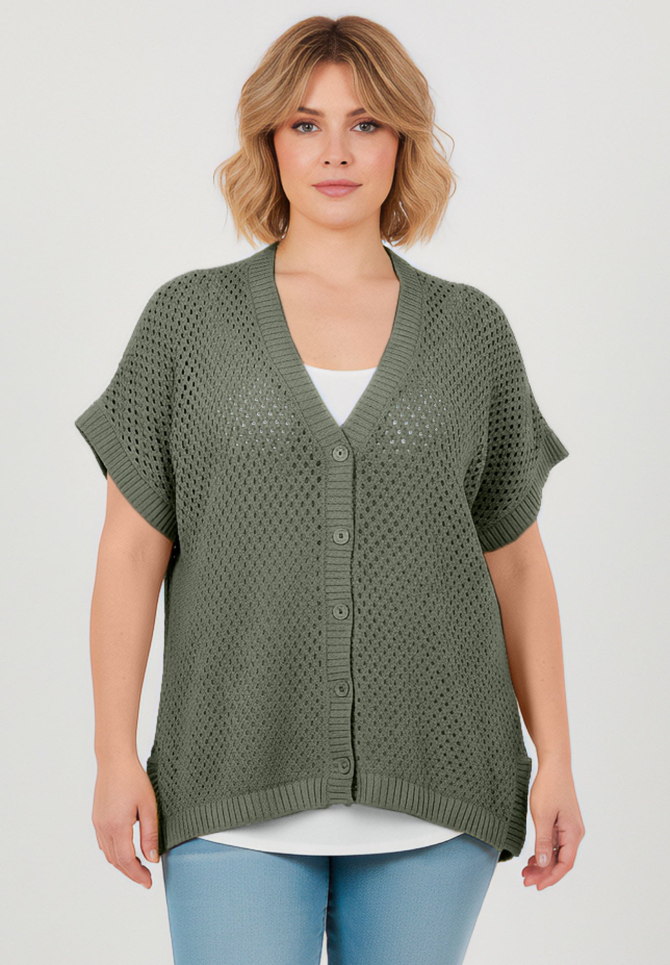 Short Sleeve Button Front Cardigan image number 1