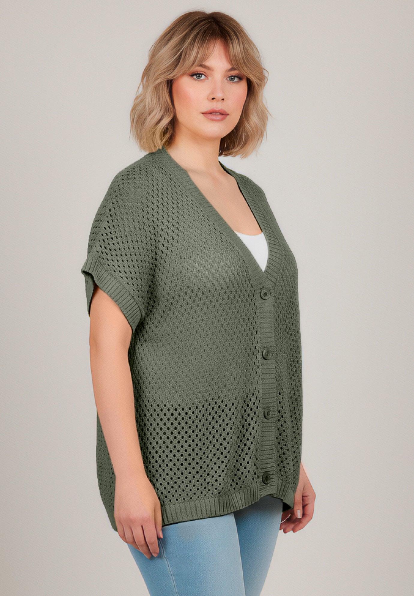 Short Sleeve Button Front Cardigan image number 2