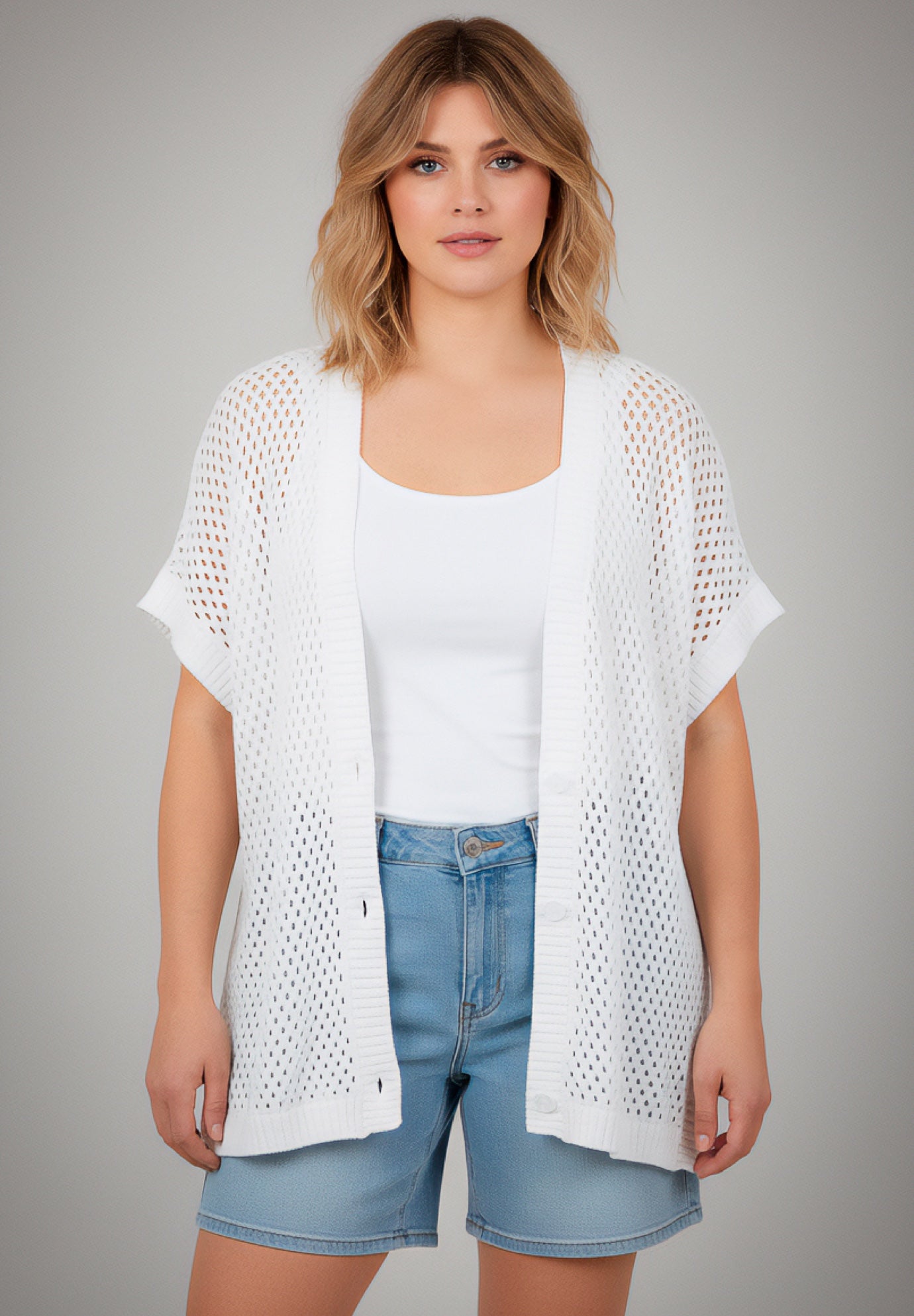 Short Sleeve Button Front Cardigan image number 2