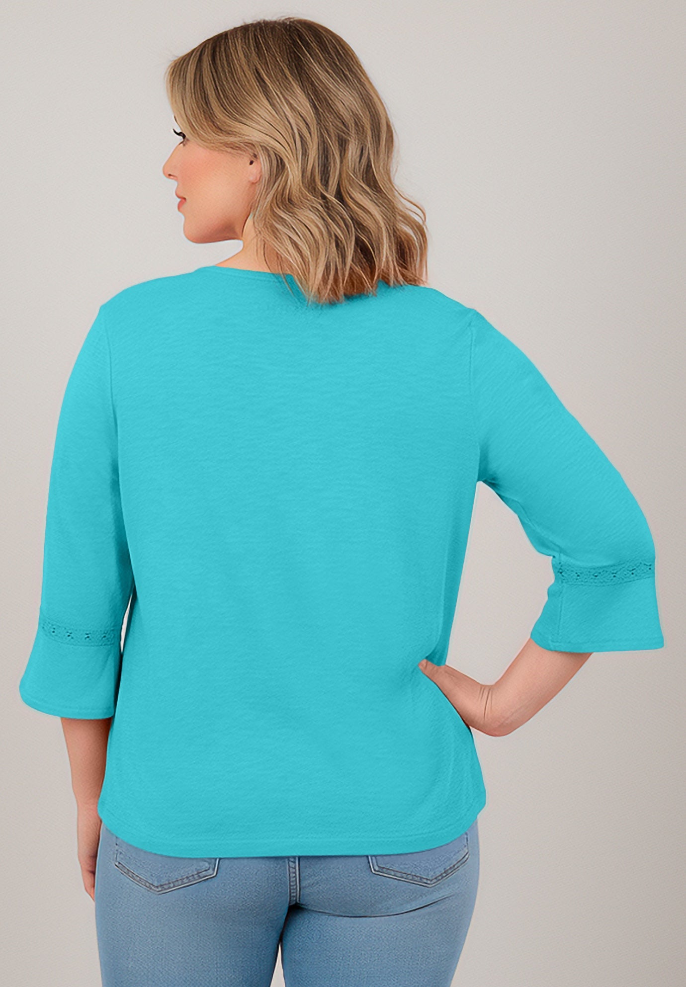 Crochet Trim Ruffle Sleeve Top image number 1