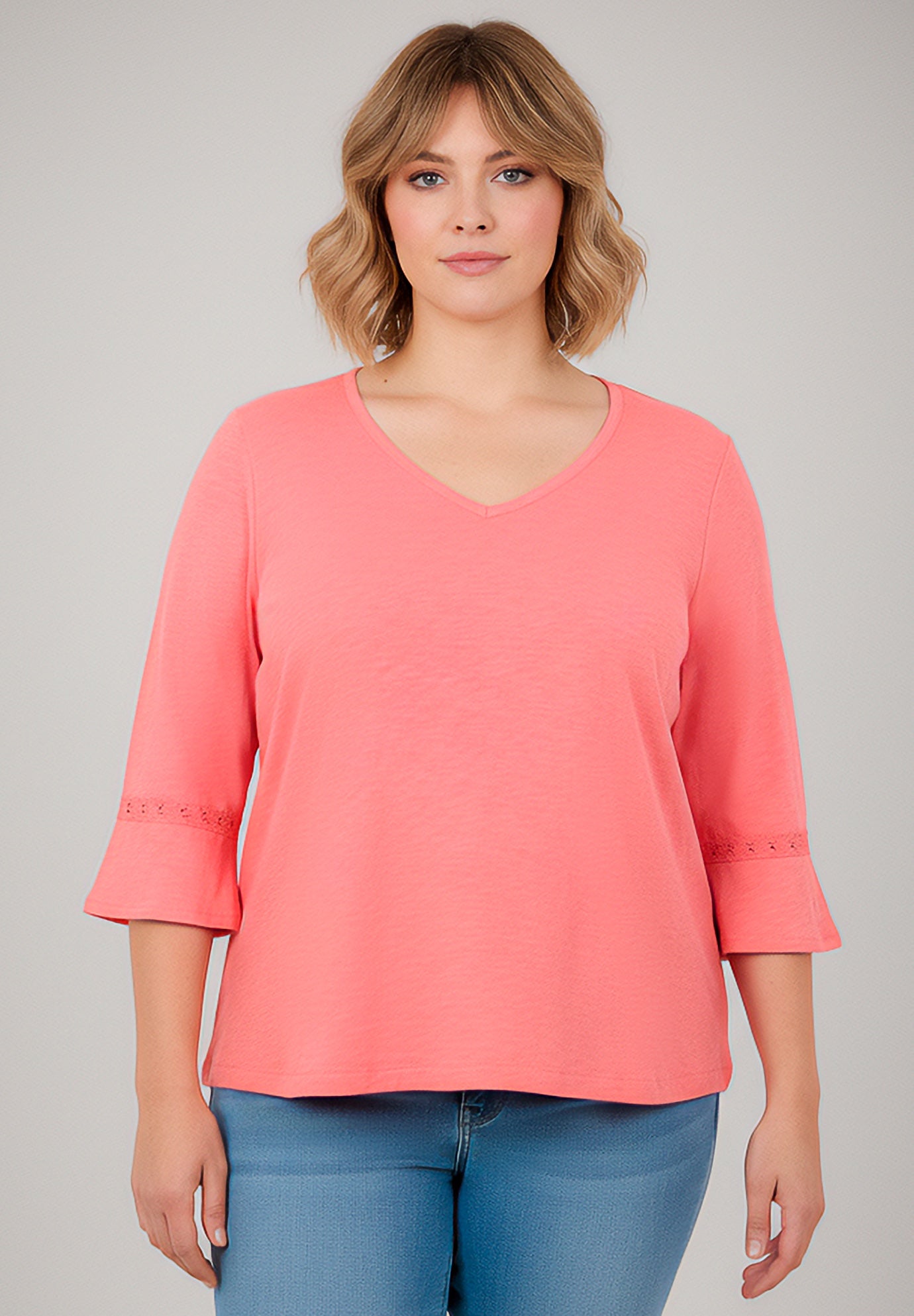 Crochet Trim Ruffle Sleeve Top image number 0