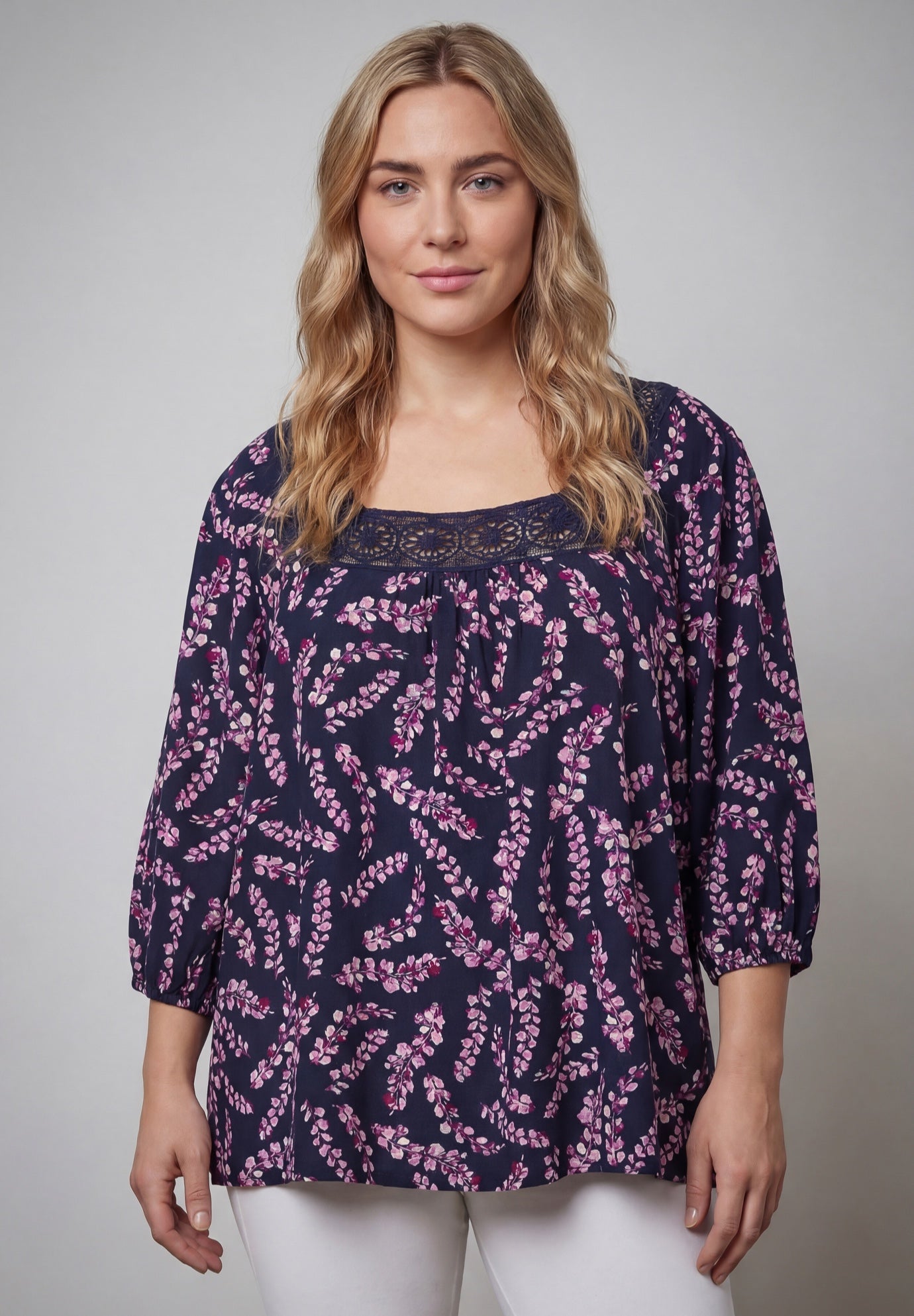 Lace Neckline Peasant Blouse image number 0