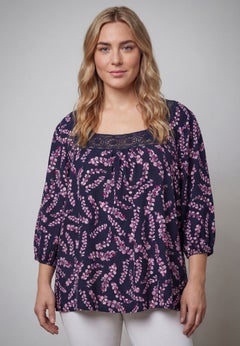 Lace Neckline Peasant Blouse