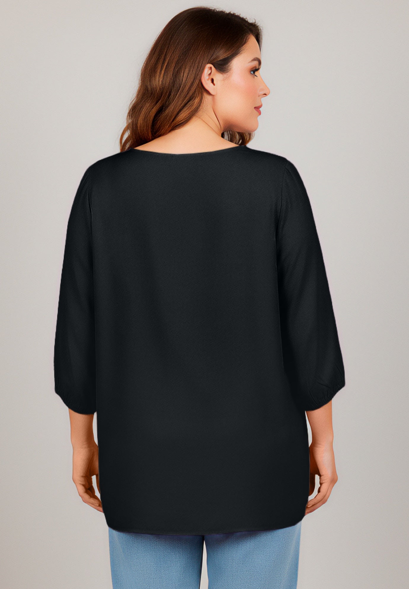 Lace Neckline Peasant Blouse image number 1