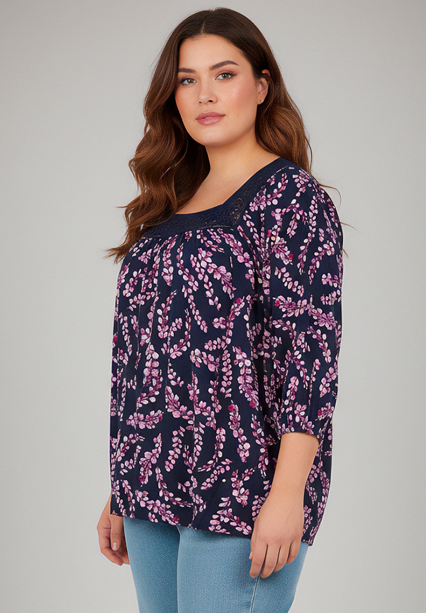 Lace Neckline Peasant Blouse image number 2