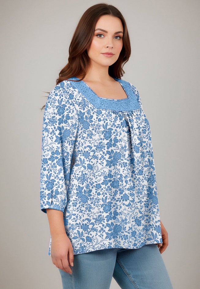 Lace Neckline Peasant Blouse image number 1