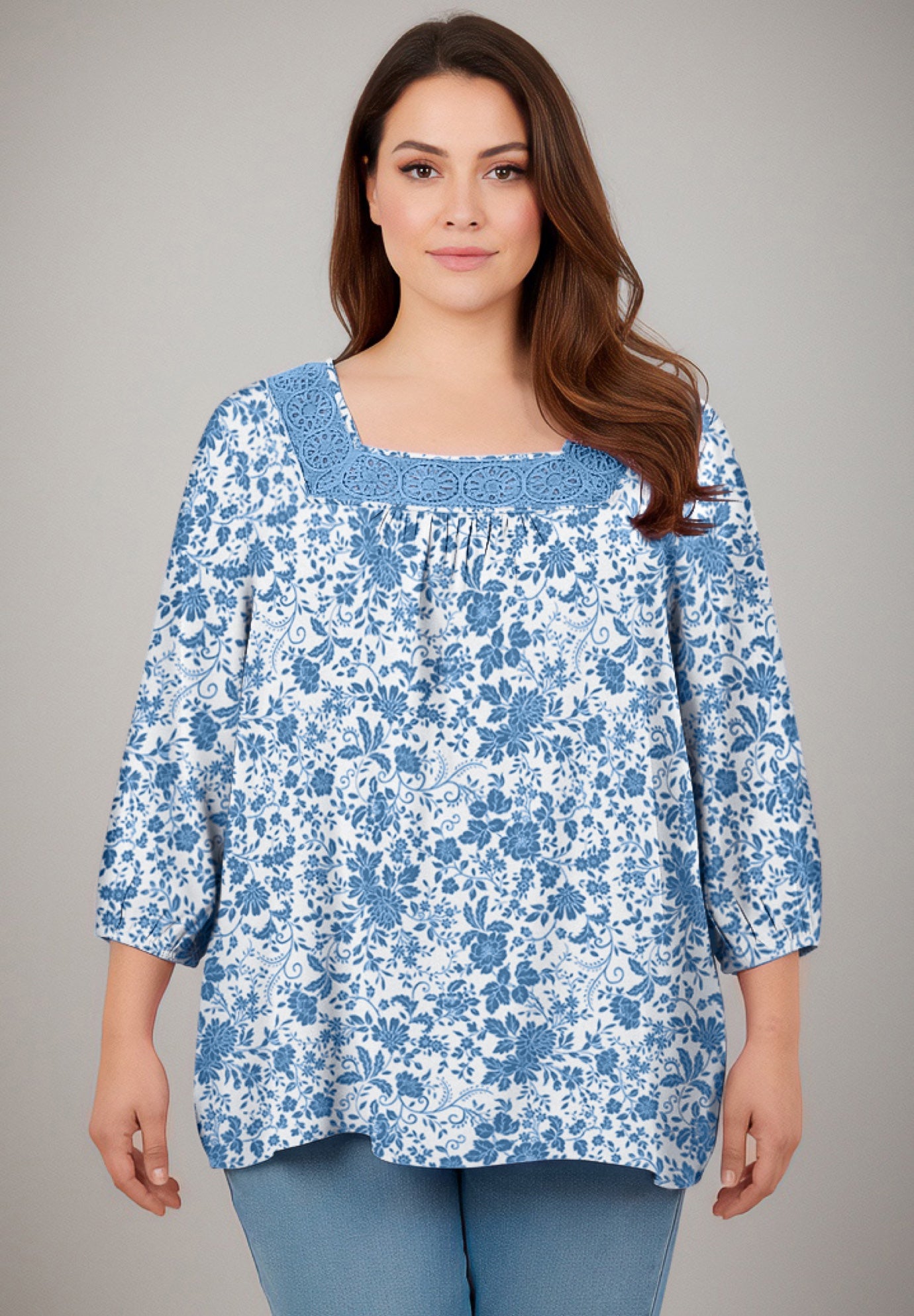 Lace Neckline Peasant Blouse image number 0