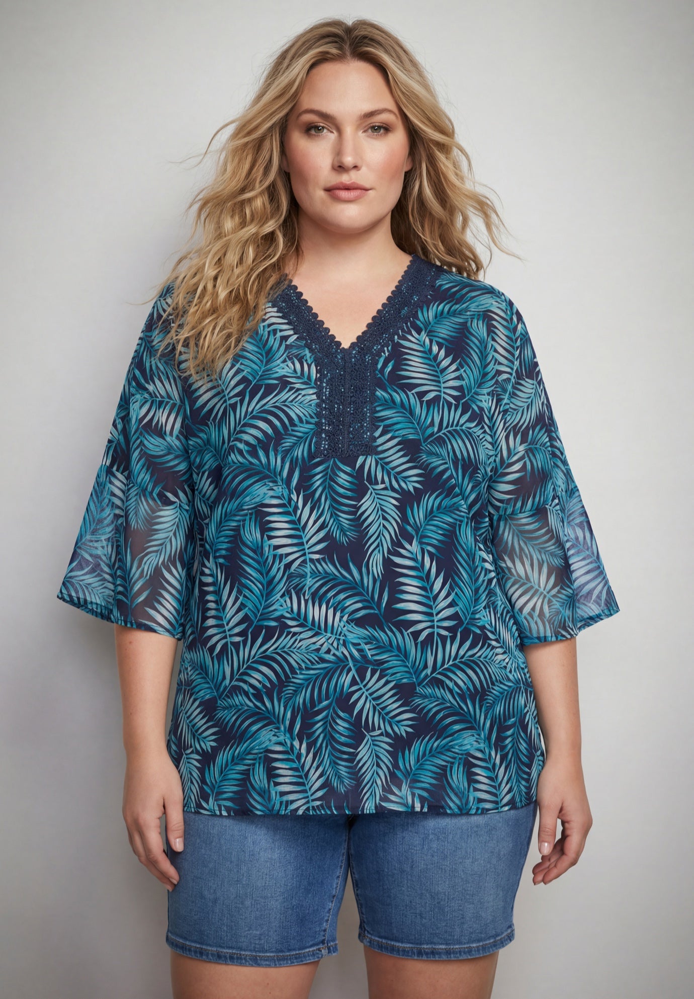 Crochet Trim Caftan Top image number 0