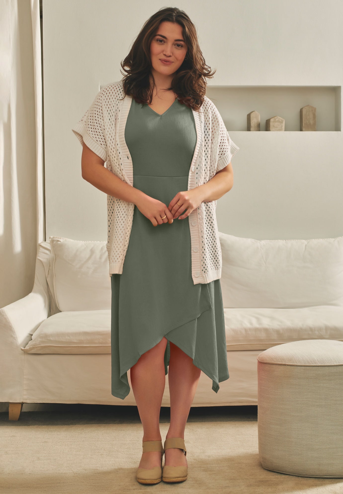 Knit Gauze Cascade Dress image number 1