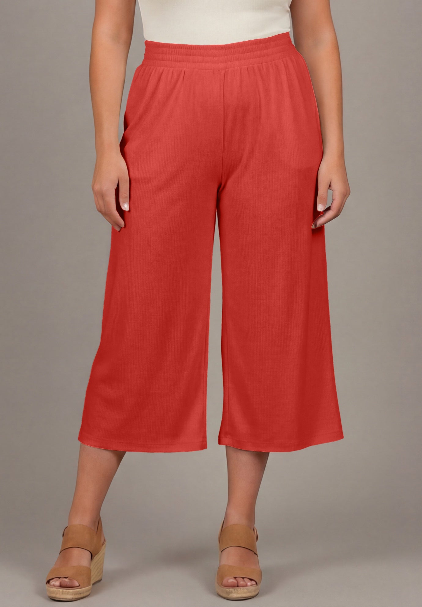 Knit Gauze Smocked Wide-Leg Crop image number 1