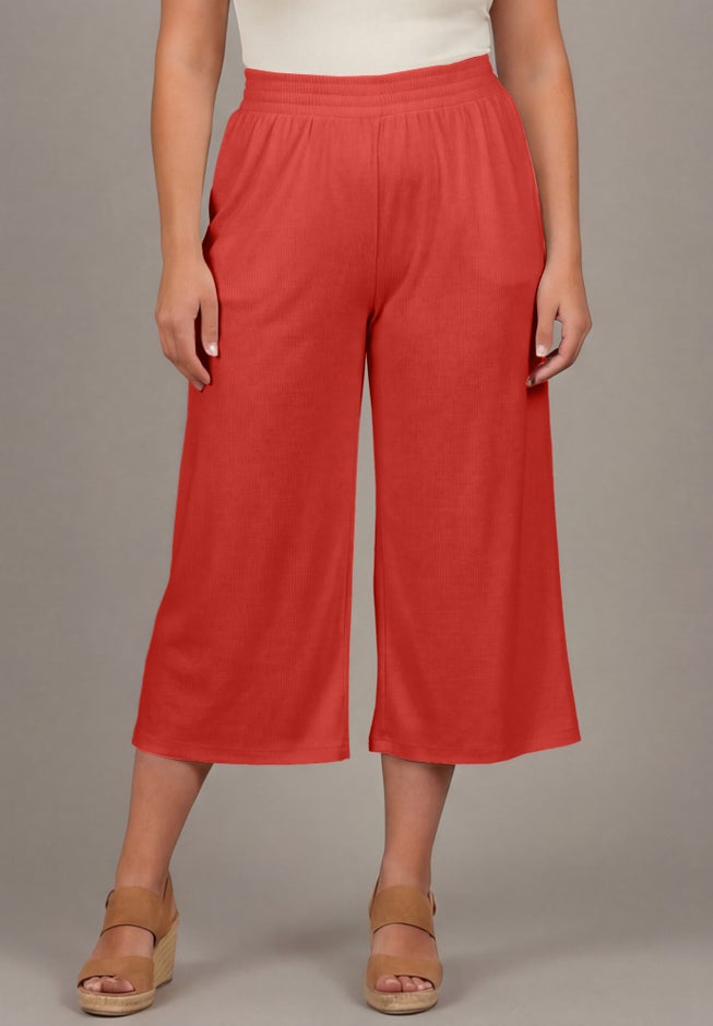 Knit Gauze Smocked Wide-Leg Crop image number 1