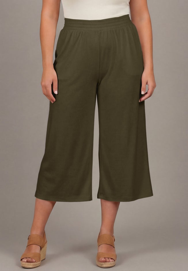 Knit Gauze Smocked Wide-Leg Crop image number 1