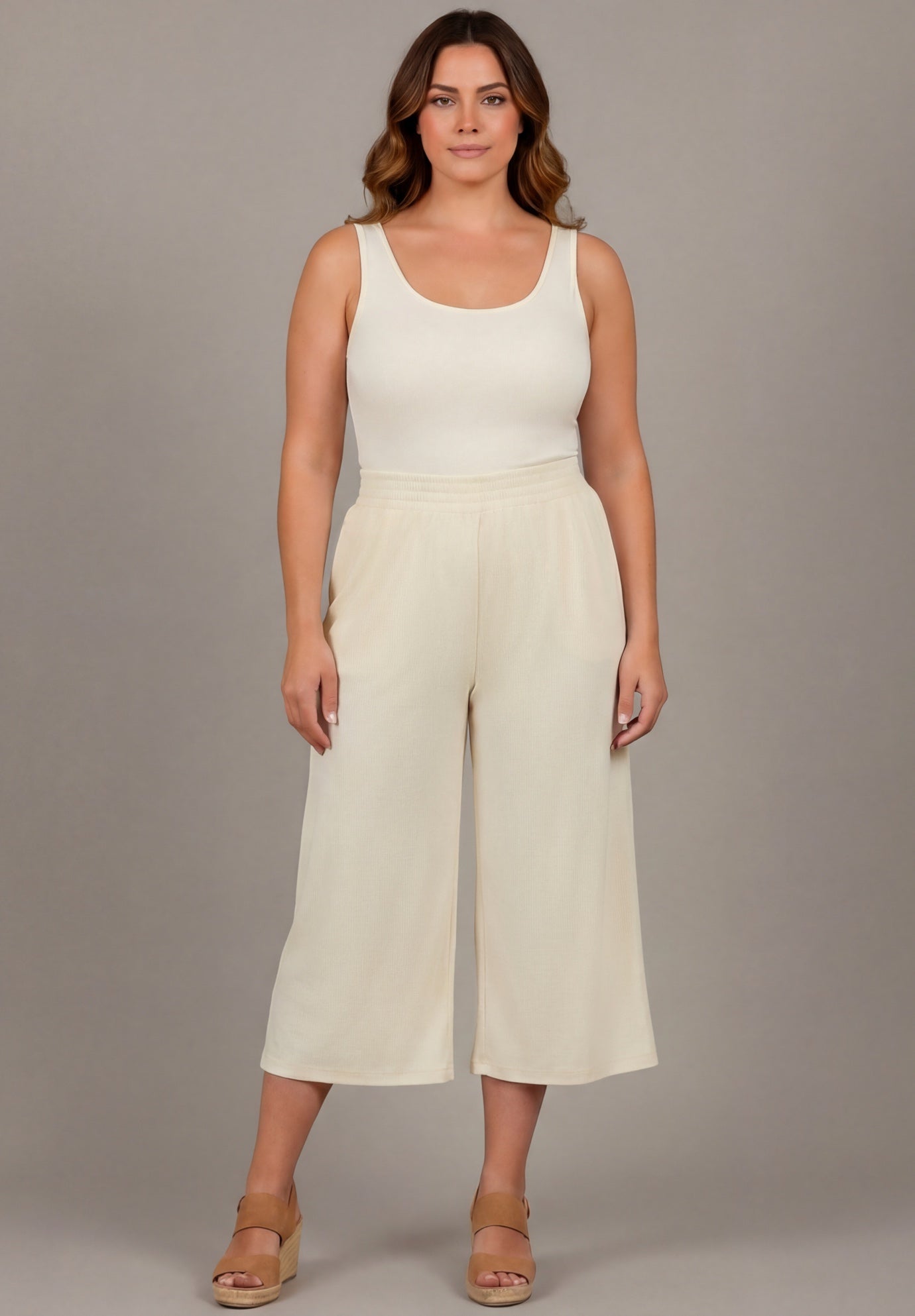 Knit Gauze Smocked Wide-Leg Crop image number 2