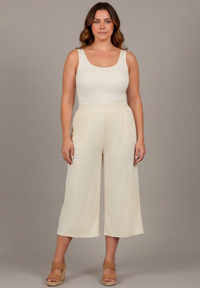 Knit Gauze Smocked Wide-Leg Crop image number 2