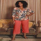 Knit Gauze Smocked Wide-Leg Crop image number null