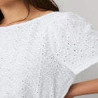 Boat Neck Flutter Sleeve Knit Eyelet Tee image number 2
